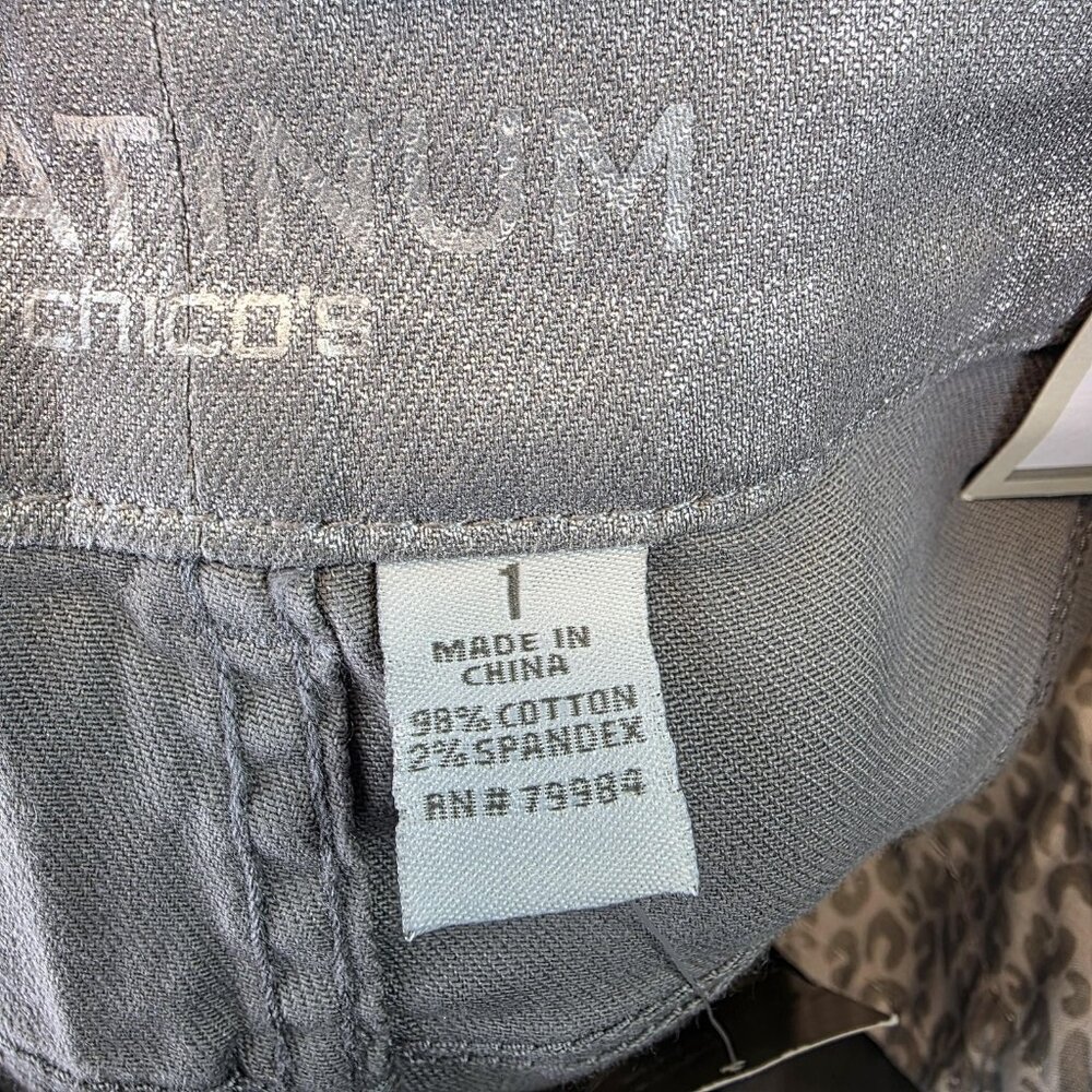 Chicos Platinum Jeans Womens 8 Regular Silver Metallic Slim Leg Denim Pants - Picture 10 of 14